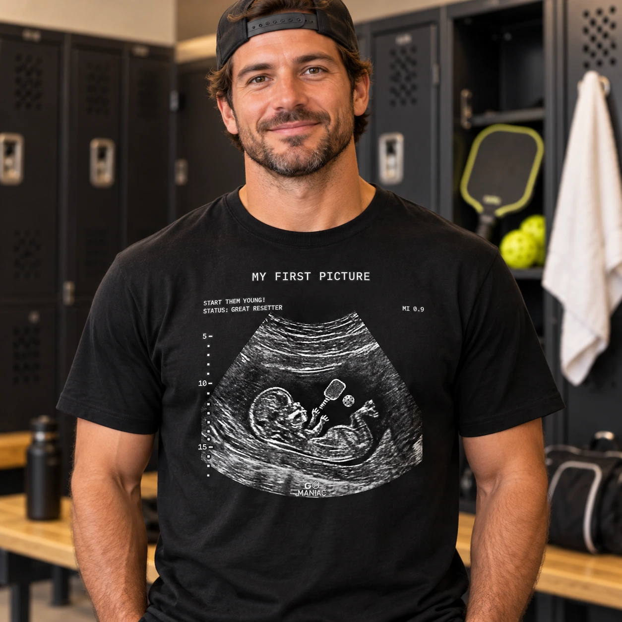 My First Pickleball Picture on a black t-shirt